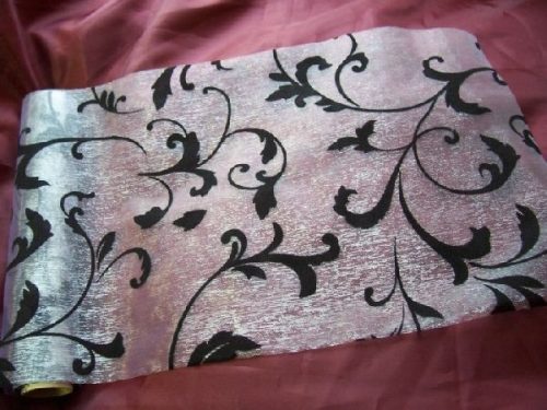 inda mintás fehér alapon fekete organza (24 cm * 5 m) 