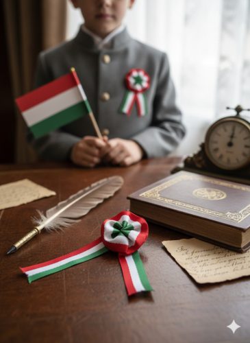 Nemzeti színű kokárda (4,5 cm) – Prémium szalagos magyar kokárda nemzeti ünnepekre