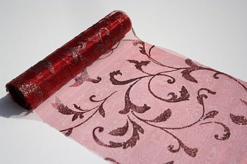 Inda mintás organza csillámos bordó alapon (24 cm * 5 m) 