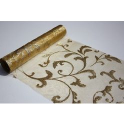 arany alapon csillámos inda mintás organza(47cm * 5 m)