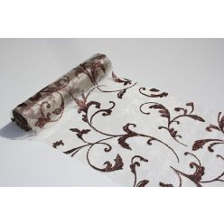   krém alapon barna csillámos inda mintás organza(47 cm * 5 m) 