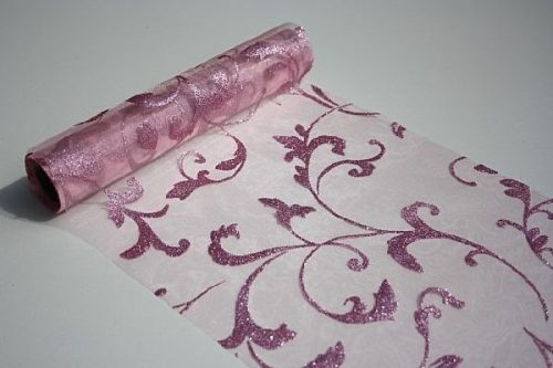 rózsaszín alapon csillámos inda mintás organza(47 cm * 5 m) 