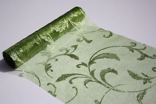 zöld alapon csillámos inda mintás organza(47 cm * 5 m) 