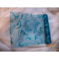   Inda mintás organza csillámos türkiz alapon türkiz (24 cm * 5 m) 