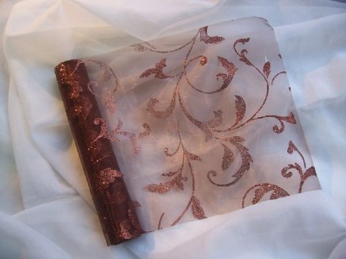 barna alapon barna csillámos inda mintás organza(47 cm * 5 m)