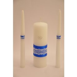 kék alapon csipkés gyertyaszett (3 részes)