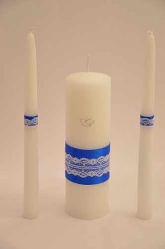 kék alapon csipkés gyertyaszett (3 részes)