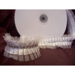   szatén szalag tüll széllel és strasszal (4 cm * 10 m)-ezüst-fehér