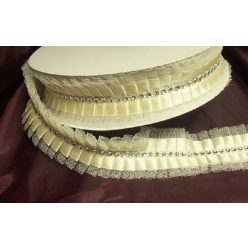   szatén szalag tüll széllel és strasszal (4 cm * 10 m)-ekrü-ezüst