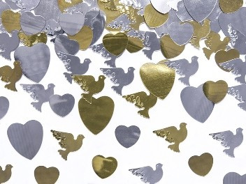 szív-galamb konfetti arany,ezüst (14 gr)