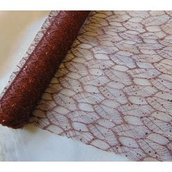   Csipke dekoanyag metál barna (48 cm x 5 yard) levélke mintás