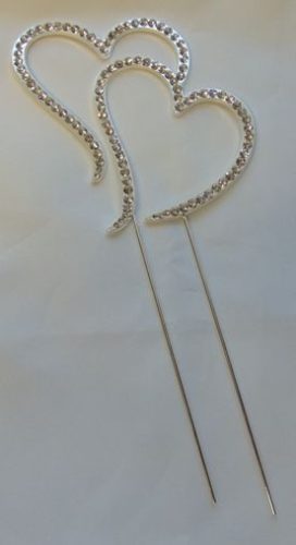 strasszos tortadísz szívpár ezüst (8*18 cm)