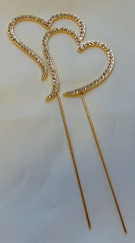 strasszos tortadísz szívpár arany (8*18 cm)