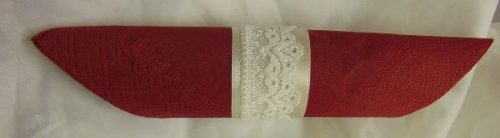 szatén szalvétagyűrű csipkével, krém 10db