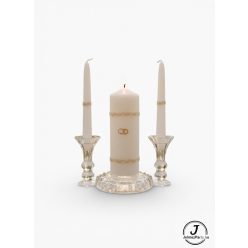   3 részes esküvői gyertyaszett – Ezüst bortnis dekorációval (28-as típus)