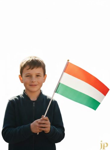 Címeres magyar nemzeti papírzászló fapálcán (15x20 cm) – Ünnepi zászló nemzeti ünnepre