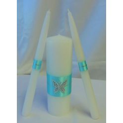 3 részes gyertyaszett strassz pillangóval, menta