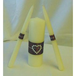 3 részes gyertyaszett strassz szívvel, barna