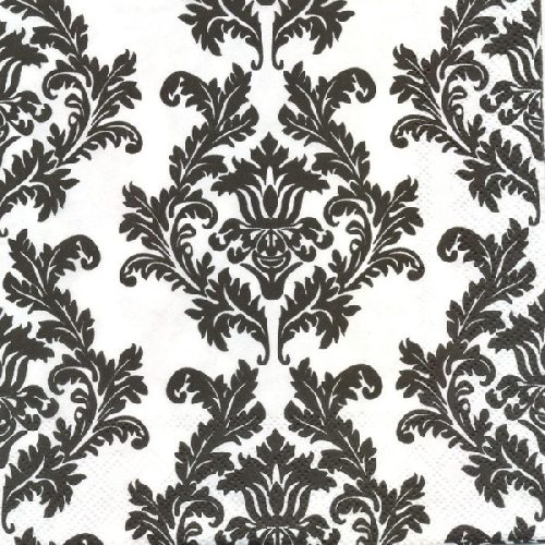 fehér alapon fekete mintás szalvéta (33x33), 3 rétegű, 20 db 