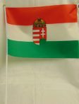 Magyar zászló címerrel, textil (30*45 cm), szár 50 cm