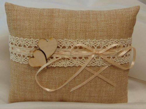 vintage esküvői gyűrűpárna,(18x15 cm) dupla szívvel