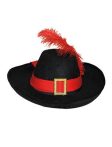 muskétás kalap fekete, piros szalaggal