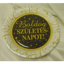   Boldog születésnapot ! tányér 23 cm-s, arany-fekete (6 db)