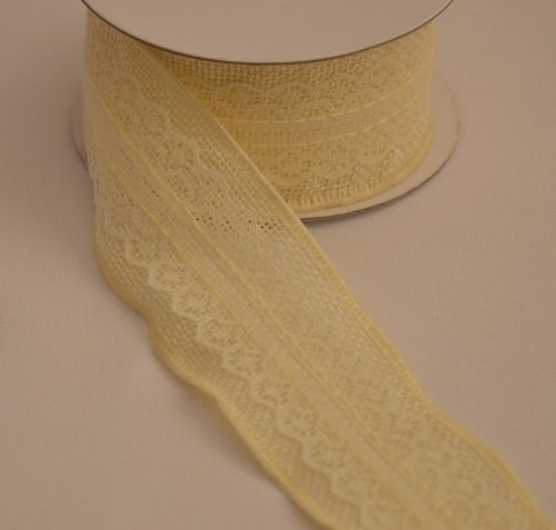 juta szalag csipkével, krém (4 cm x 4,5 m)