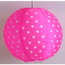 Pöttyös organza lampion 25 cm-s, pink