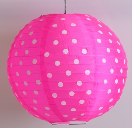 Pöttyös organza lampion 25 cm-s, pink
