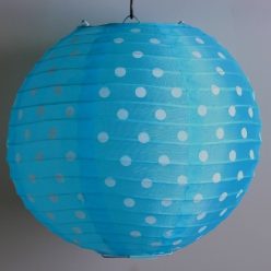 Pöttyös organza lampion 25 cm-s, türkizkék