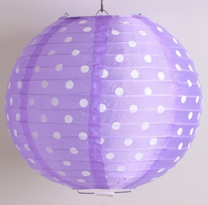 Pöttyös organza lampion 25 cm-s, lila