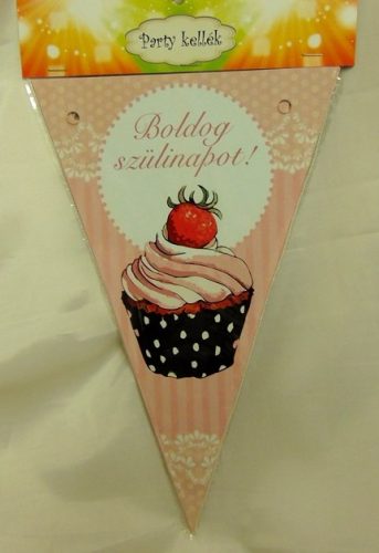 Zászlógirland boldog születésnapot, muffinos (8 db zászló+4 m szalag)