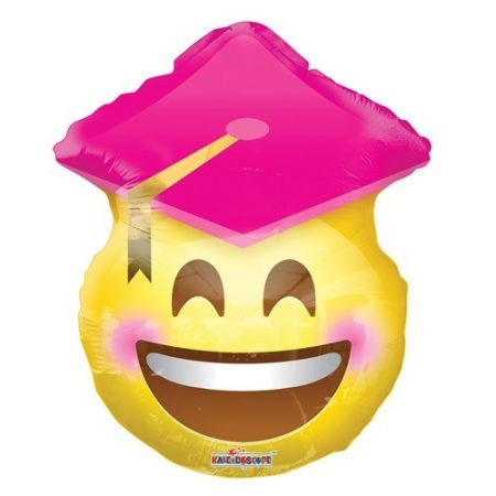ballagási fólia lufi, rózsaszín kalapos smiley,45 cm-CO35796-18