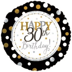   30. évszámos születésnapi fólia lufi, fekete-arany (45 cm) -117802