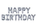 Happy Birthday fólia lufi felirat, 340x35cm, ezüst