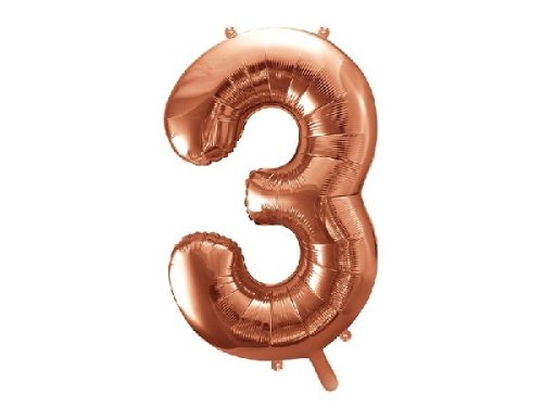 óriás szám fólia léggömb "3", rosegold