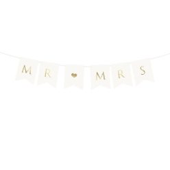 Mr és Mrs banner felirat, fehér, 15 x 85 cm