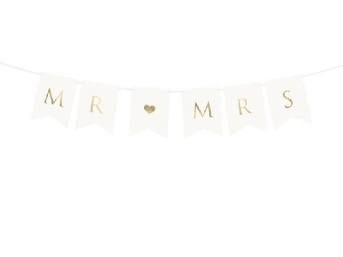 Mr és Mrs banner felirat, fehér, 15 x 85 cm