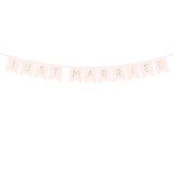 Just Married felirat, banner rózsaszín, 15 x 155 cm 
