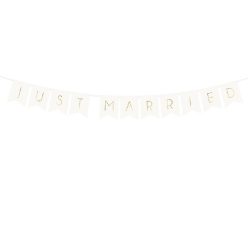 Just Married felirat, banner fehér, 15 x 155 cm