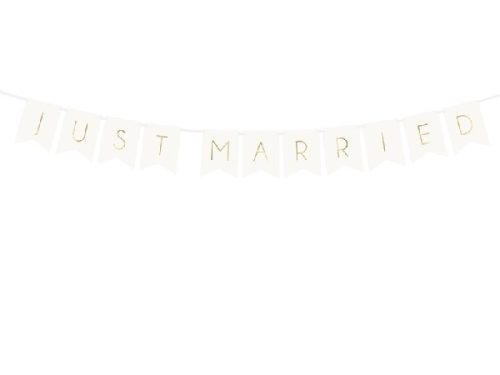 Just Married felirat, banner fehér, 15 x 155 cm