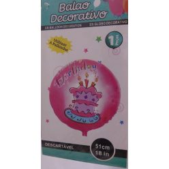 Happy Birthday rózsaszín, tortás fólia lufi (45 cm)