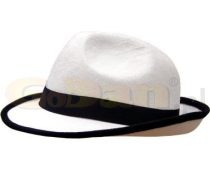  Fehér, textil gengszter kalap (Jackson kalap), fekete szalaggal(H-12278-1)