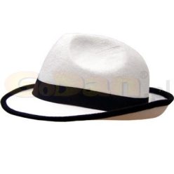   Fehér, textil gengszter kalap (Jackson kalap), fekete szalaggal(H-12278-1)