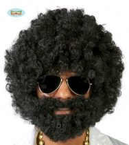 fekete, férfi afro paróka + szakál-4869