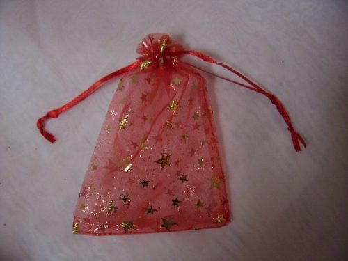 organza tasak piros, csillagos (9x13 cm)-12 db