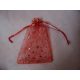 organza tasak piros, csillagos (9x13 cm)-12 db