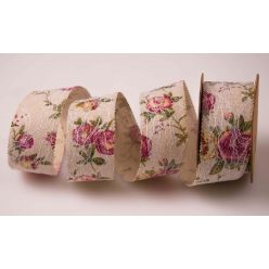 Vintage szalag rózsás, csipkés (4 cm*6,4 m)- VR02