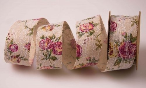 Vintage szalag rózsás, csipkés (4 cm*6,4 m)- VR02